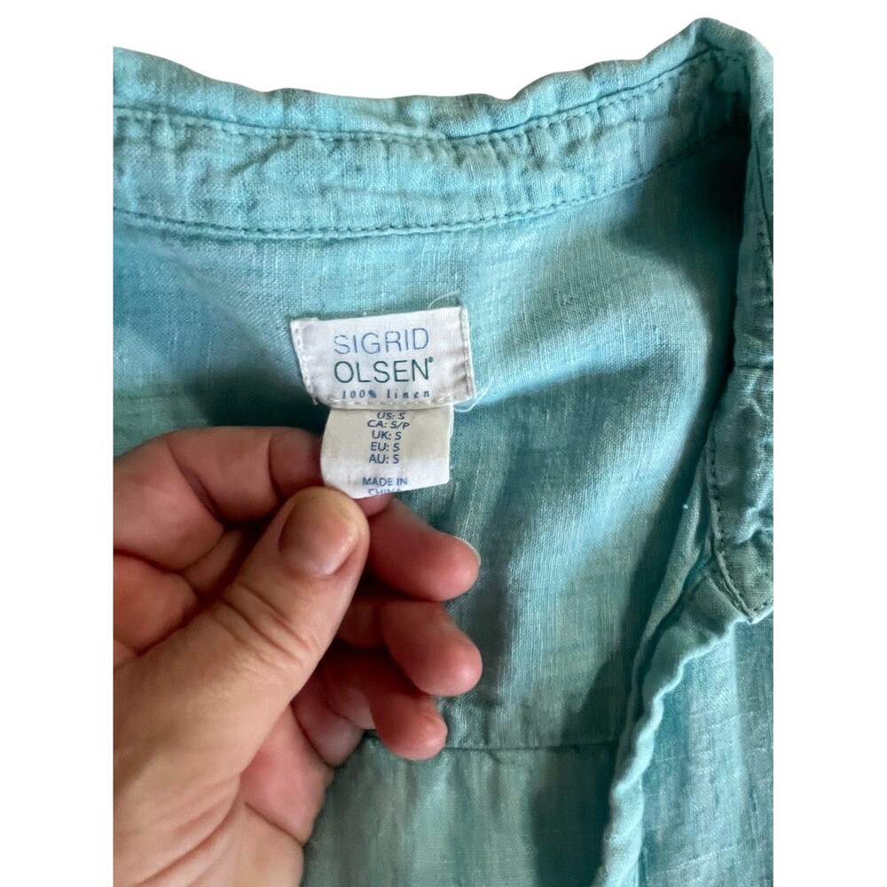 Sigrid Olsen Popover Tunic Top Shirt Womens Small Blue Collared 100% Linen - Picture 8 of 8